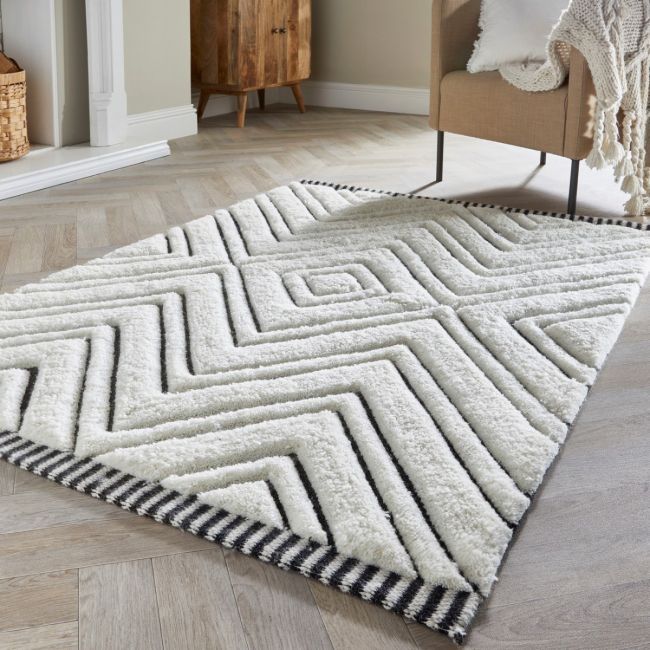 Origins Berber Mono Cream Black Modern Rug | Ashanti Rugs