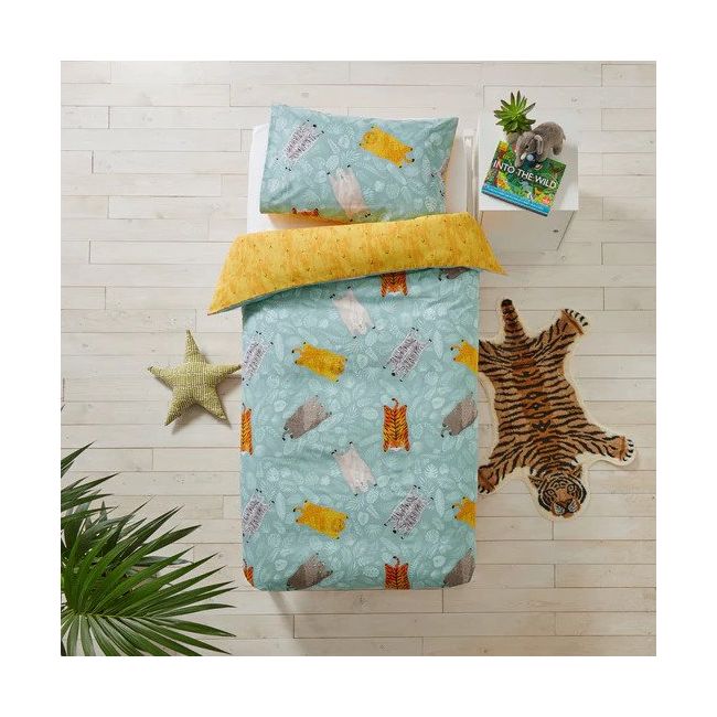 Wild Friends Kids Duvet Cover Set Teal By RIVA AshantiRugs