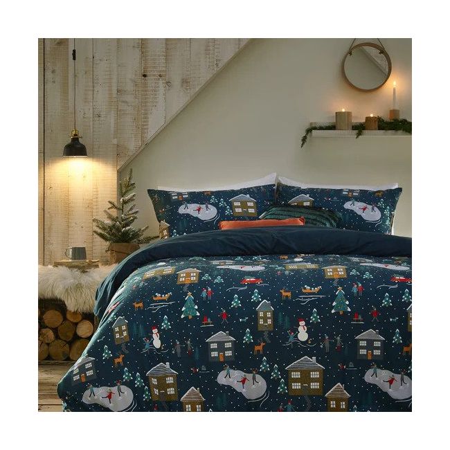 Winter Pines Pyjama Fleece Duvet Cover Set Navy By RIVA Ashantirugs