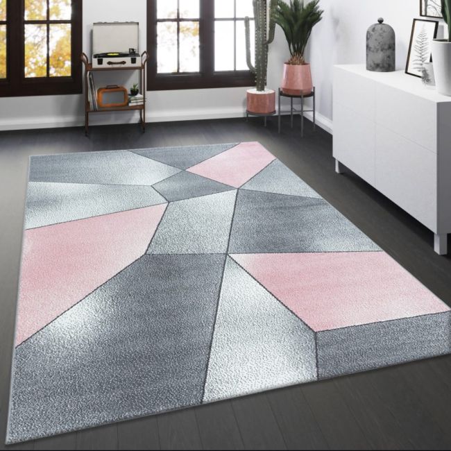 Blush Pink Grey Pastel Geometric Rug by Viva Rug