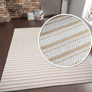 Cotton Rug Mustard Cream Striped by Viva Rug