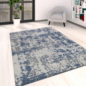 Cotton Rug Navy Blue Grey Abstract by Viva Rug