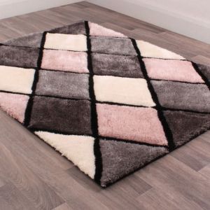 Ultimate 3D Carved Diamond Blush Shaggy Rug