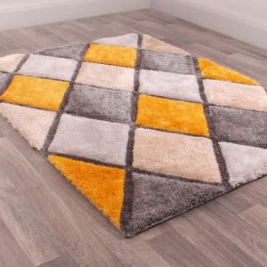 Ultimate 3D Carved Diamond Ochre Shaggy Rug