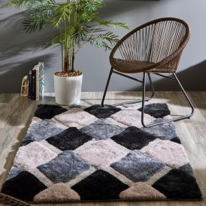 Origins 3D Geo Shaggy Grey Rug