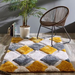 Origins 3D Geo Shaggy Ochre Rug