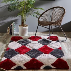 Origins 3D Geo Shaggy Red Rug