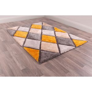 Ultimate 3D Carved Diamond Ochre Shaggy Rug