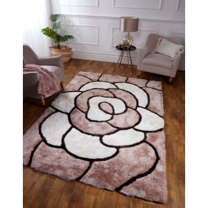 Ultimate 3D Carved Rose Natural Shaggy Rug