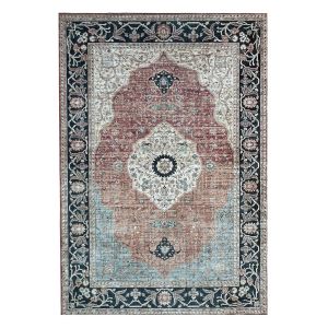 Toucan Red/Blue Floral Design Rug by Euro Tapis