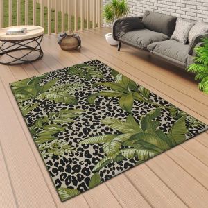 Indoor Outdoor Rug Cream Green Tropical Animal Print by Viva Rug