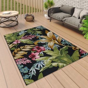 Indoor Outdoor Rug Tropical Black with Multi Colour Floral Pattern by Viva Rug