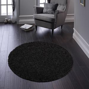 Origins Buddy Black Washable Plain Circle Rug