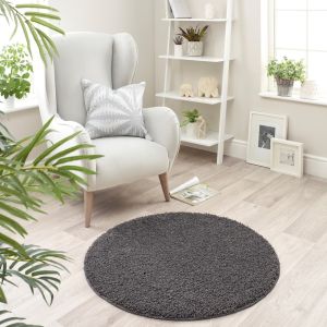 Origins Buddy Charcoal Washable Plain Circle Rug