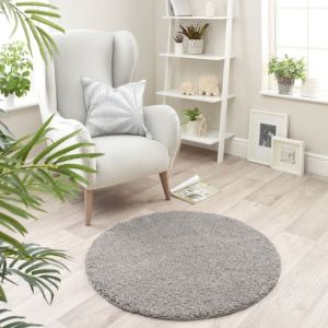 Origins Buddy Ghost Grey Washable Plain Circle Rug