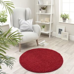 Origins Buddy Red Washable Plain Circle Rug