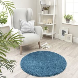 Origins Buddy Teal Washable Plain Circle Rug