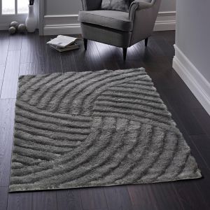 Origins Dallas Silver/Charcoal Abstract Shaggy Rug