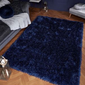 Ultimate Dazzle Navy Plain Shaggy Rug
