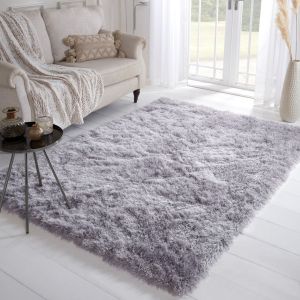 Ultimate Dazzle Silver Plain Shaggy Rug