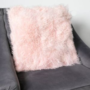 Pink Curly Sheepskin Cushion by Native