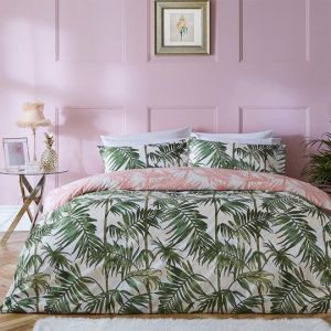Parlour Palm Tree Duvet Cover Set Blush/Green By RIVA