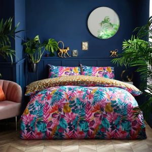 Psychedelic Jungle Tropical Duvet Cover Set Pink By RIVA