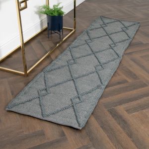 Grey Diamond Pattern Runner Wool Rug by Native