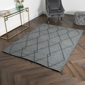 Grey Diamond Pattern Large Wool Rug by Native