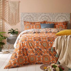 Folk Flora Floral Duvet Cover Set Orange By RIVA