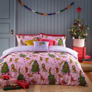 Purrfect Christmas Duvet Cover Set Pink/Lilac By RIVA