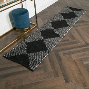 Lea Diamond Leather & Cotton Runner Rug by Native