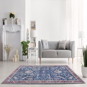 Fenix G6034 Blue Red Bordered Rug by Euro Tapis