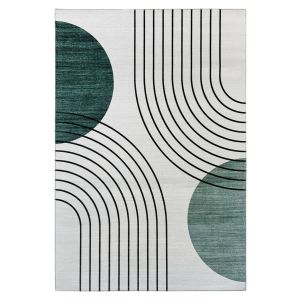 Fenix K6447 Creem/Green Geometric Design Rug by Euro Tapis