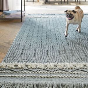 Origins Flatweave Rustic Trim Sky Grey Cream Striped Rug