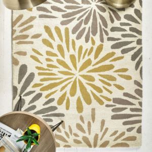 Origins Flowerburst Beige Grey Wool Rug