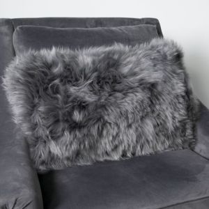 Grey Long Hair Sheepskin Cushion by Native