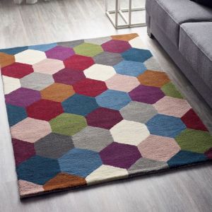 Origins Hexagon Multicoloured Geometric Wool Rug