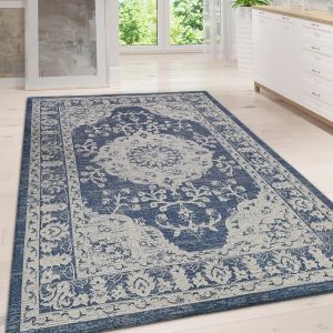 Cotton Rug Navy Grey Oriental by Viva Rug by Viva Rug 