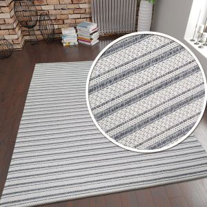 Cotton Rug Grey Cream Striped by Viva Rug