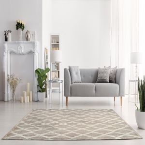 Jean EO78B White Beige Abstract Design Rug by Euro Tapis