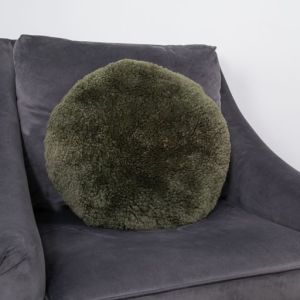 Khaki Green Short Pile Sheepskin Circle Cushion by Native