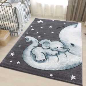 Grey Blue Kids Elephant Nursery Rug by Viva Rug