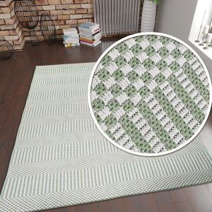 Cotton Rug Green Cream Striped by Viva Rug