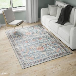 Vintage G6034 Blue Bordered Design Rug by Euro Tapis