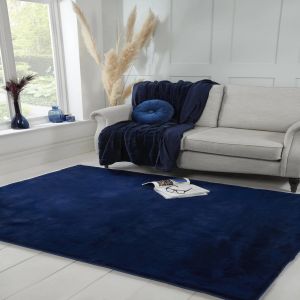 HMC Luxe Faux Fur Plain Navy Rug