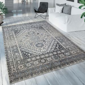 Grey Cream Blue Geo Vintage Oriental Rug by Viva Rug