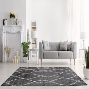 Parma 07180A Black/Silver Geometric Design Rug by Euro Tapis