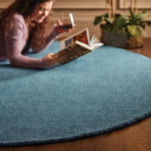 Origins Reef Petrol Blue Plain Circle Rug