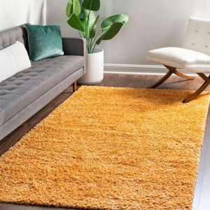 Rug Style Retro Shaggy Plain Ochre Rug 